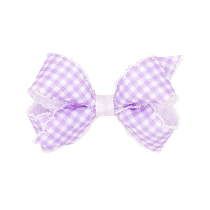 King Pastel Gingham Grosgrain Girls Hair Bow With Moonstitch Edge