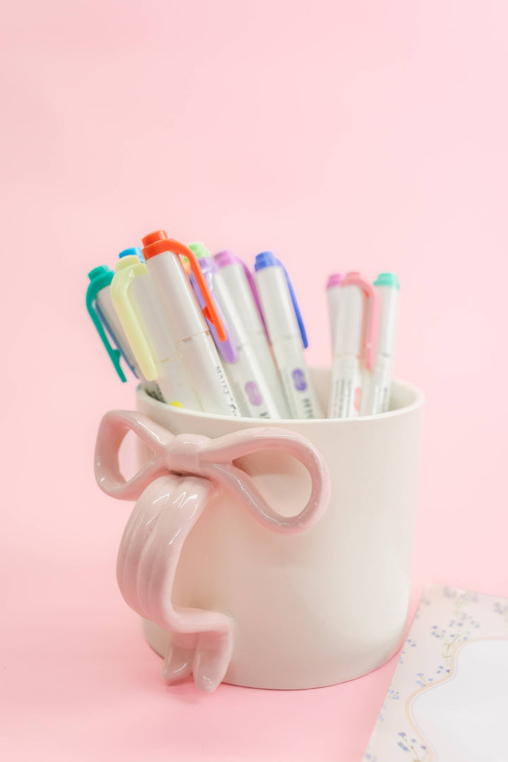 Blush Pink Bow Ceramic Coffee Tea Mug with Ribbon Handle