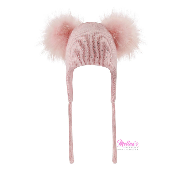 Pink Crystal Double Pom Hat