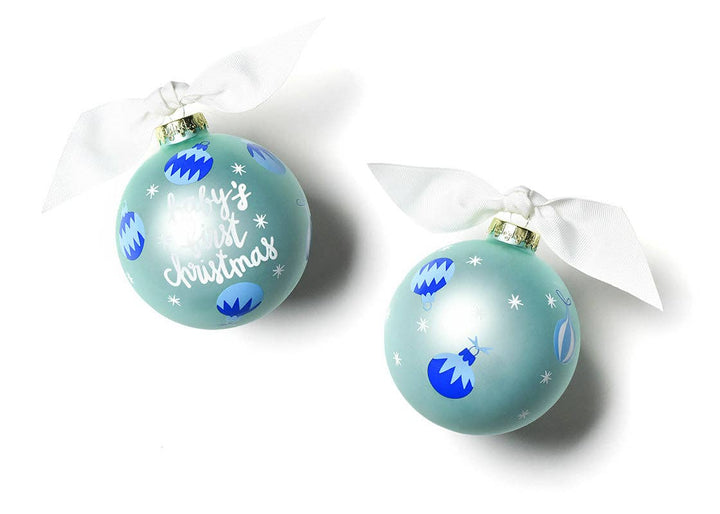 Blue Baby's First Christmas Glass Ornament