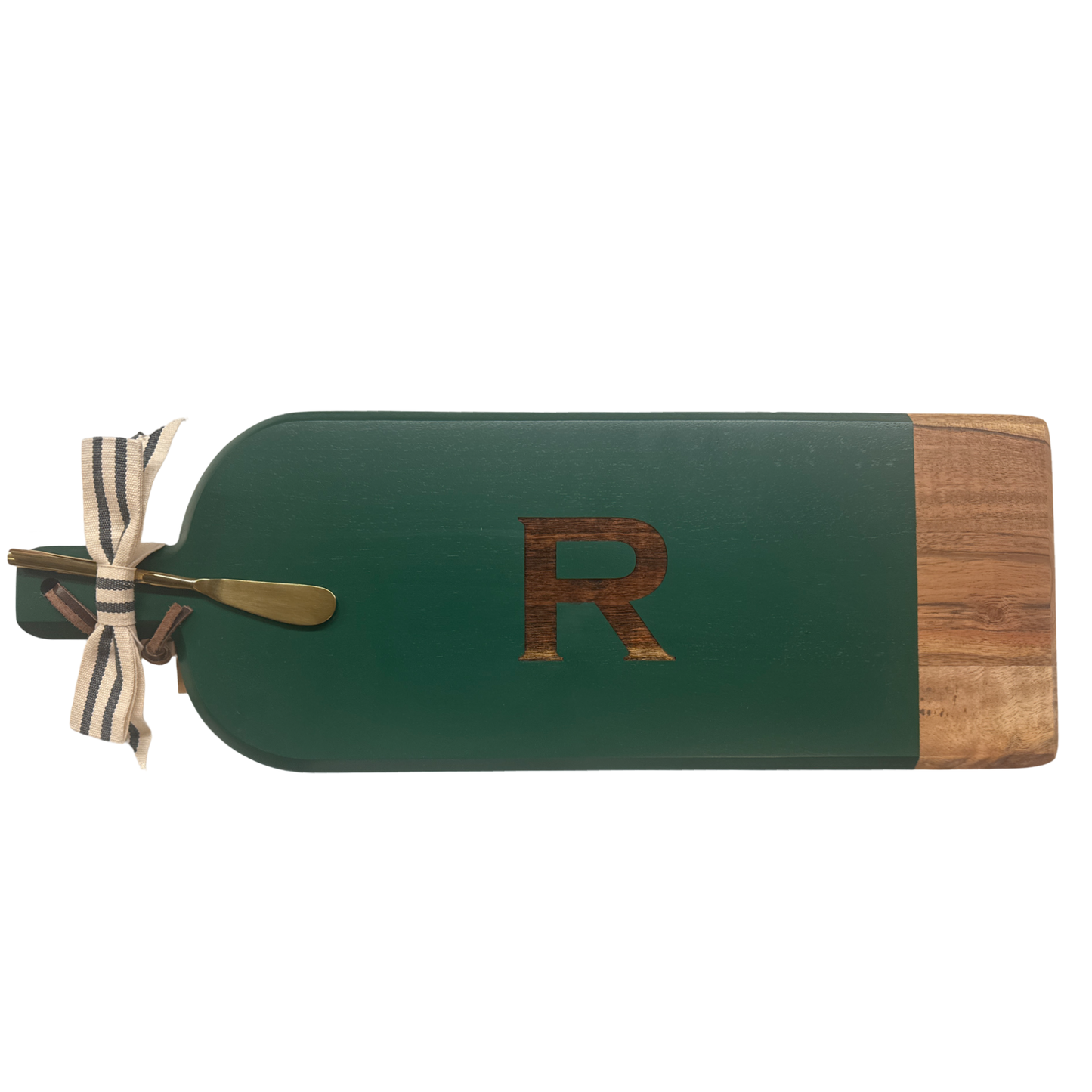 Acacia Bevel Board Long - Green with Initial