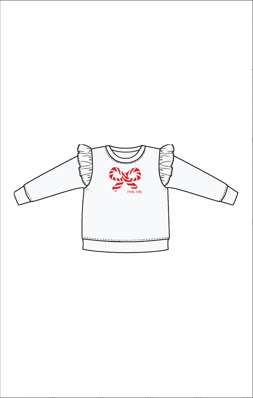 Candy Canes Ruffle Shoulder French Terry Sweatshirt