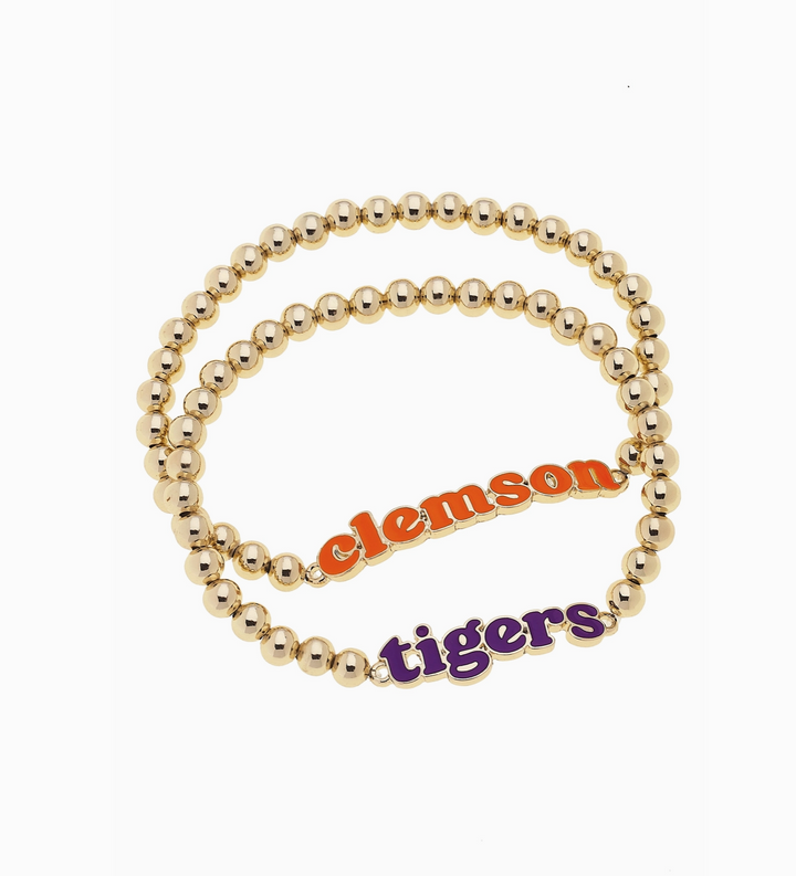 Clemson Tigers Slogan Ball Bead Bracelet Set of 2