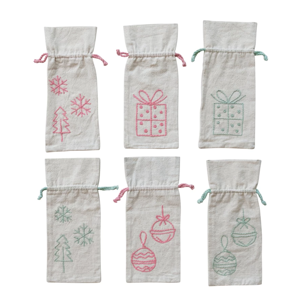 Drawstring Wine Bag w/ Embroidered Holiday Icon