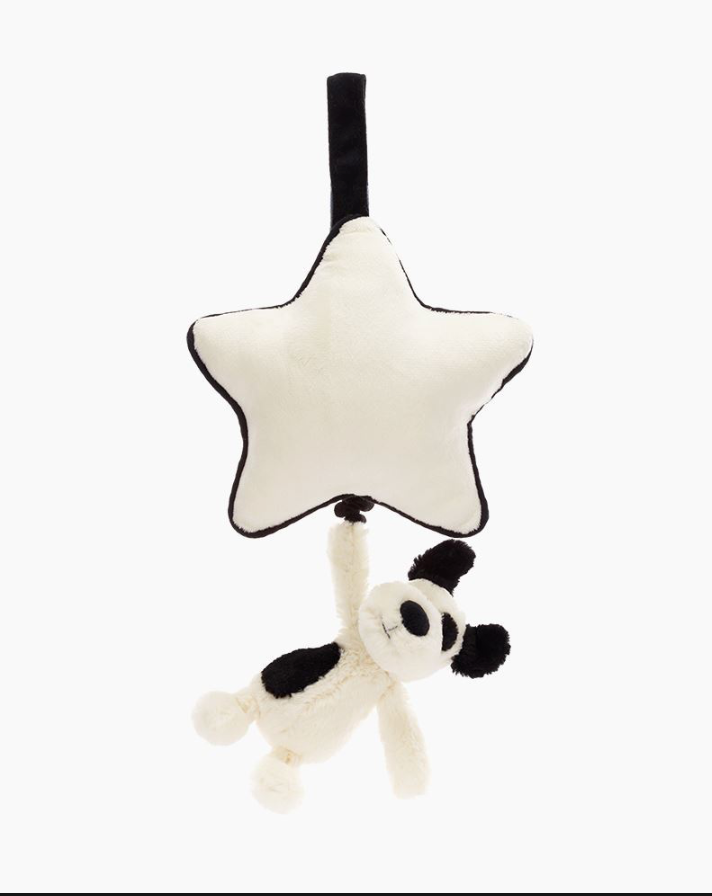 Bashful Black and White Puppy Musical Pull