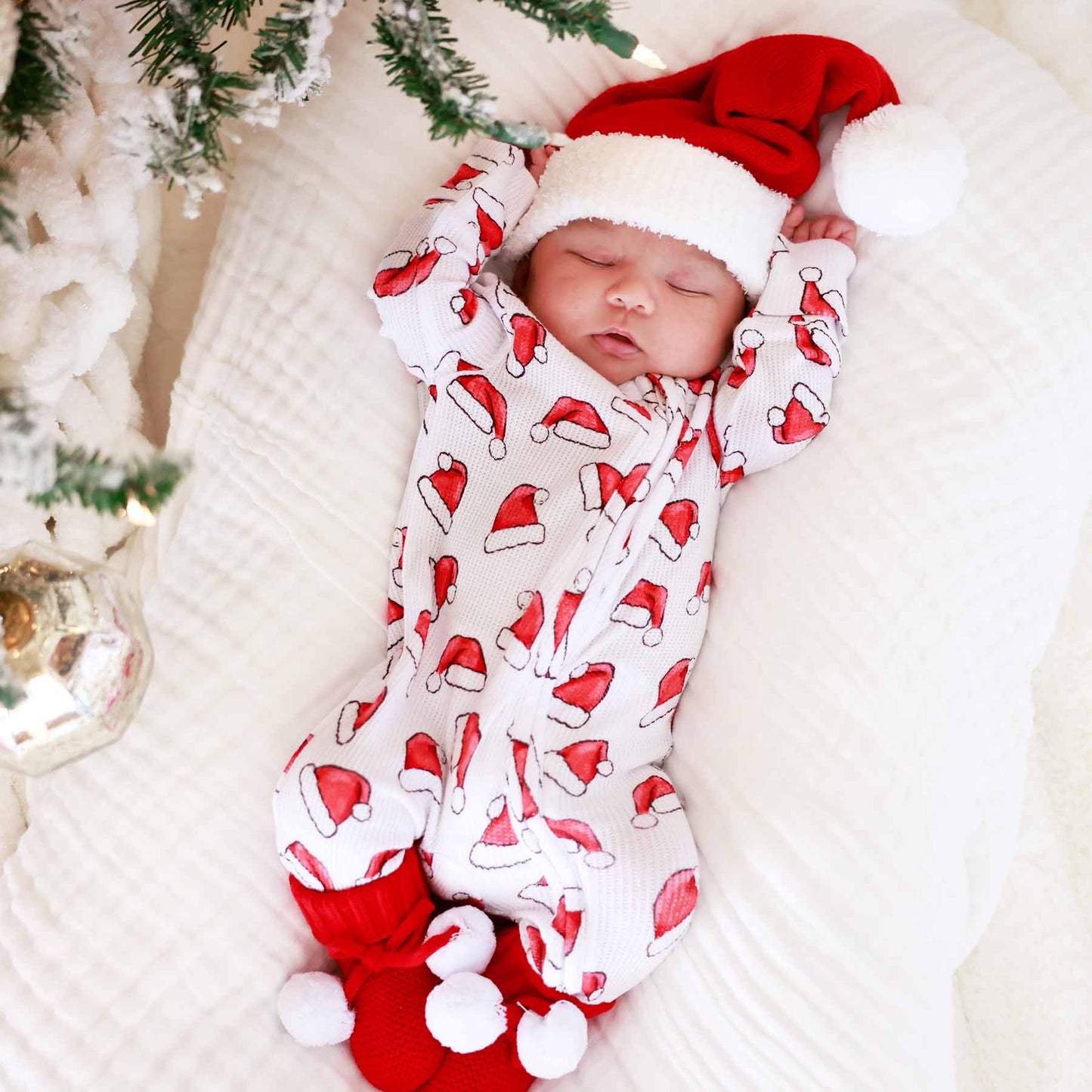 Santa Baby Bamboo Waffle Zipper Footie