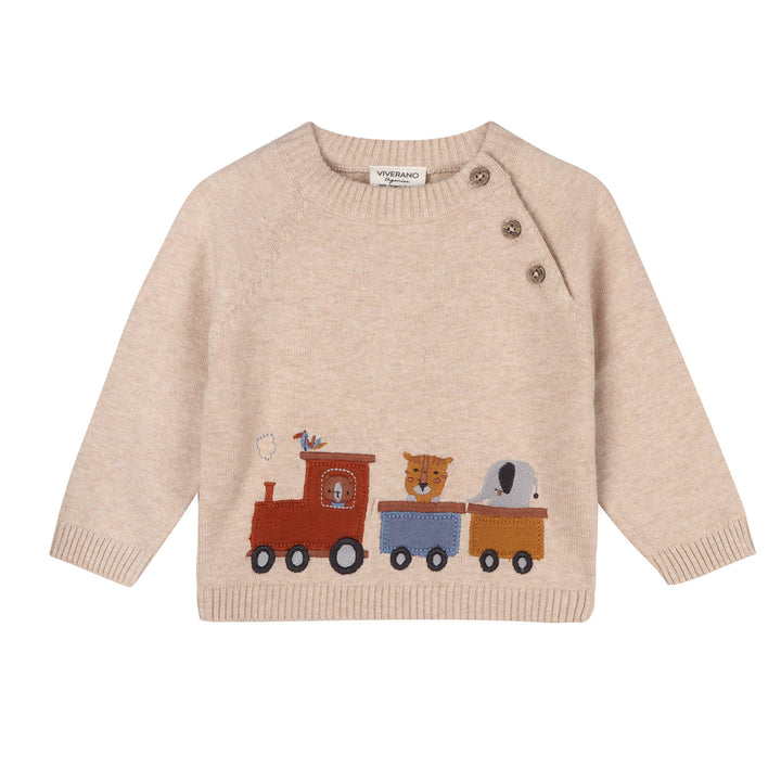 Animal Train Stripe Sweater Knit Baby Pullover