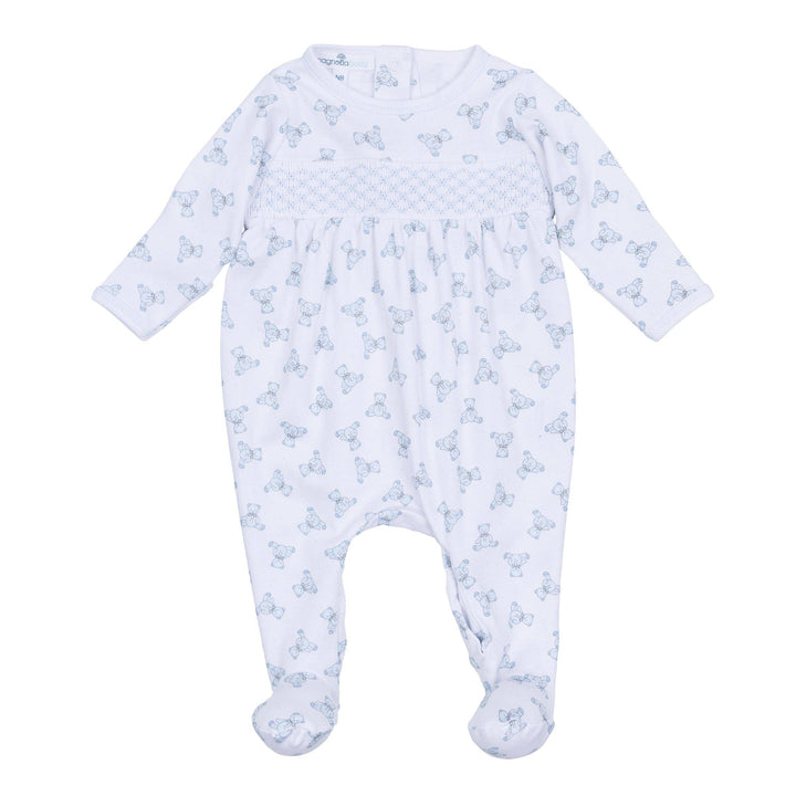 Baby's Teddy Smocked Footie - Light Blue