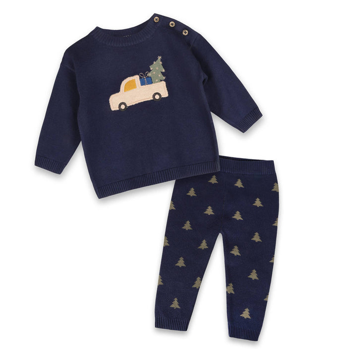 Jolly Truck Applique Sweater Knit Baby Pullover & Pant Set