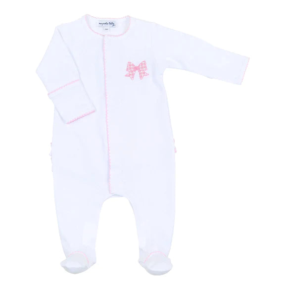 Gingham Bows Embroidered Ruffle Footie