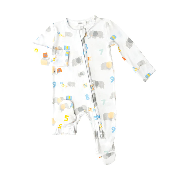 Elephant With Numbers 2 Way Zipper Footie