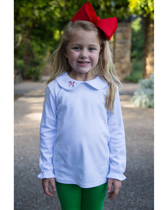 Girls Long Sleeve Peter Pan Collar Shirt - White