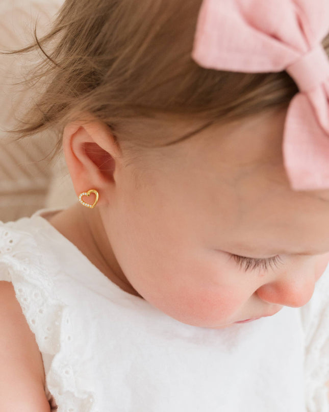 Girls 14K Gold-Plated Open Heart Screw Back Earrings Kids