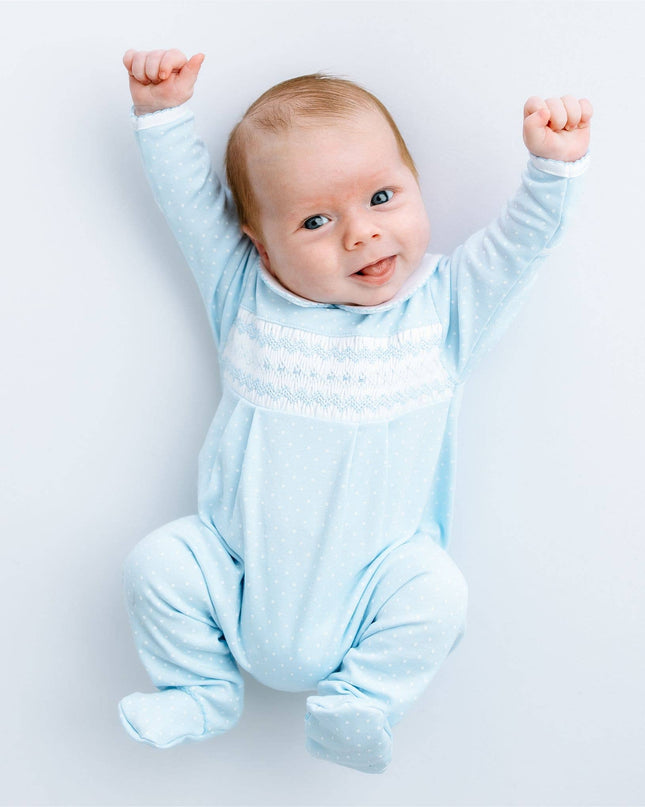 Luca's Classics Smocked Footie - Light Blue