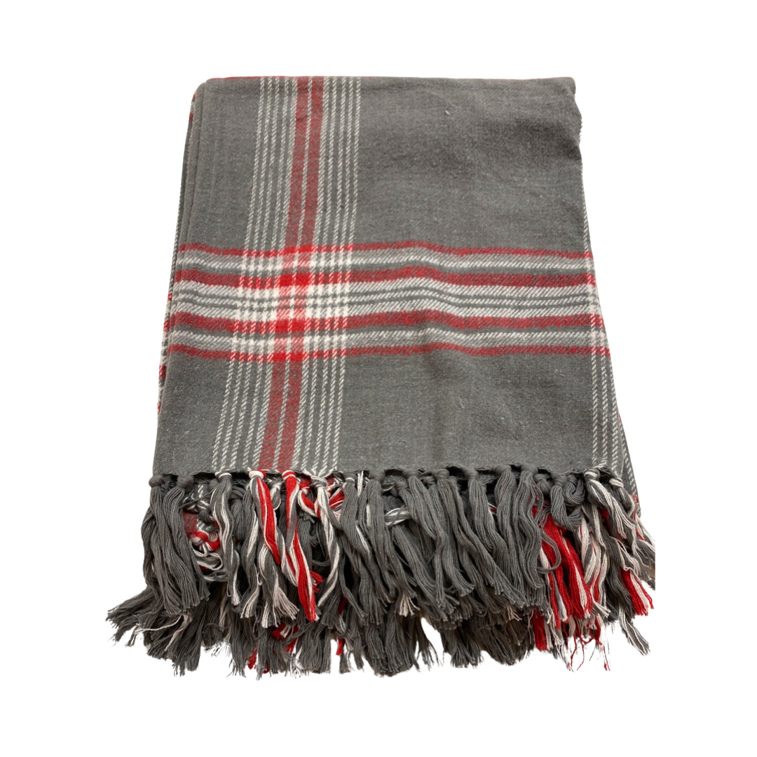 60"L x 50"W Brushed Cotton Flannel Throw with Fringe
