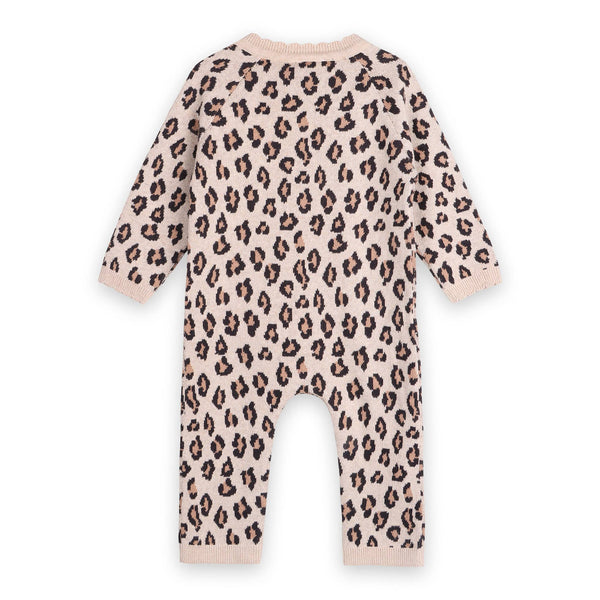 Leopard Jacquard Knit Baby Ruffle Jumpsuit