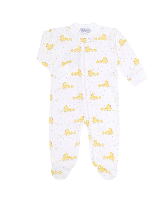 Pink Ducks Print Zipper Footie