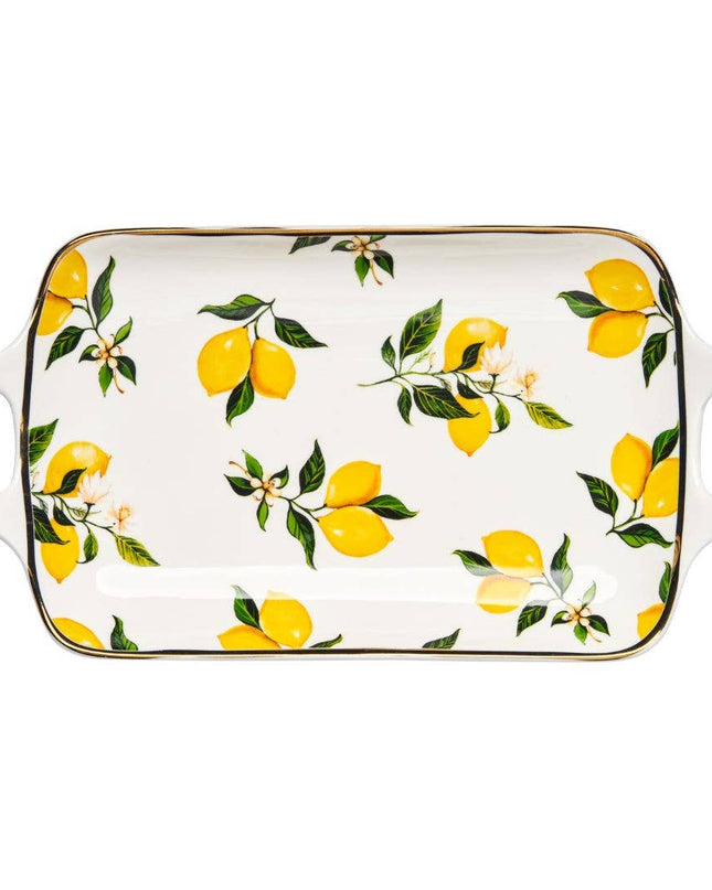 Ceramic Serving Tray with Handles | Classic Lemons