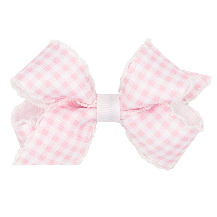 King  Pastel Gingham Grosgrain Girls Hair Bow With Moonstitch Edge