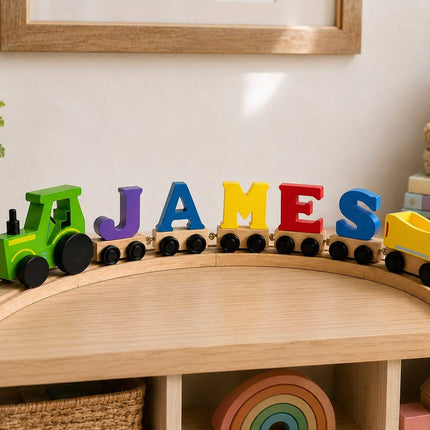 Coloured Wooden Tractor - For Kids' Name Train Toy