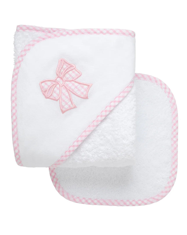 Bow Applique Hooded Towel and Washcloth Set