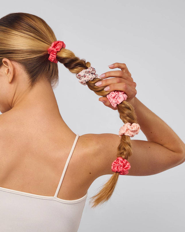 Ruched Satin Scrunchies 5pc Set - Cherry Blossom