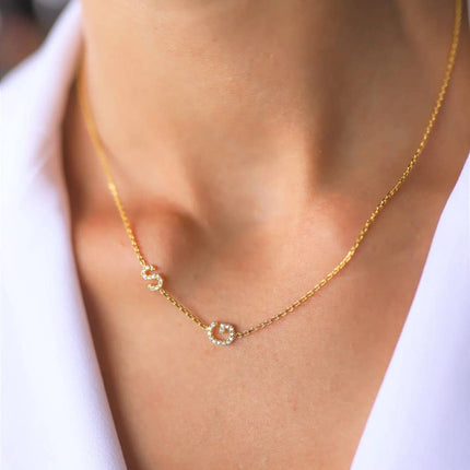 Pave Initial Necklace, CZ Initial Necklace, Sideways Initial