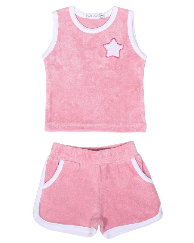 Pink  Tank and Shorts Terry Set - Chenille Patch