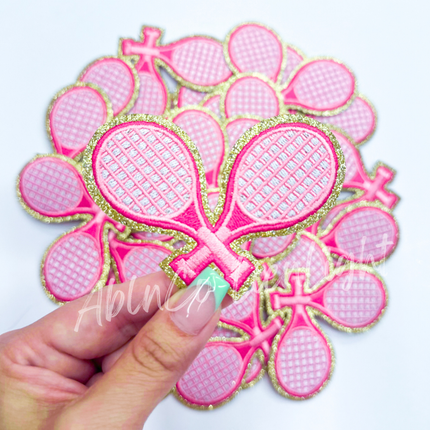 Pink tennis racket glitter trucker hat patch iron on