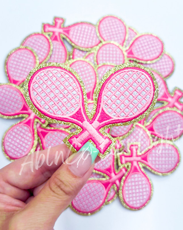 Pink tennis racket glitter trucker hat patch iron on