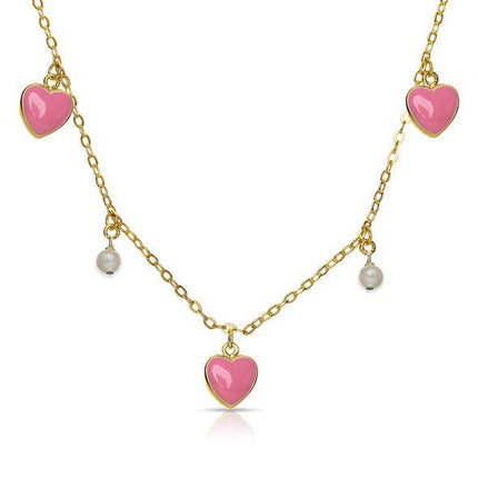 Heart And Pearl Charms Necklace