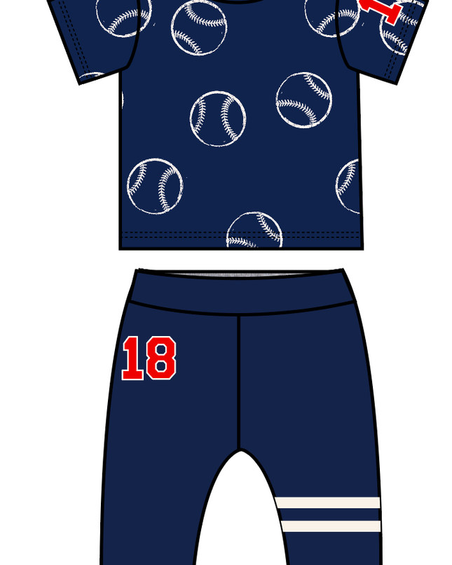 Navy  Baseball Number Tee and Pants Set