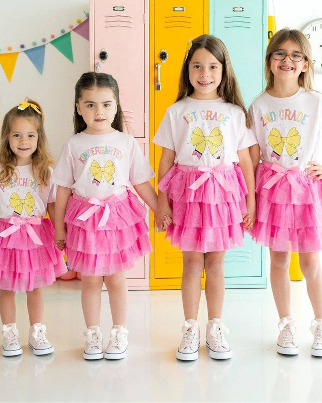 Kindergarten Pencil Bow Short Sleeve T-Shirt - Girls Clothes
