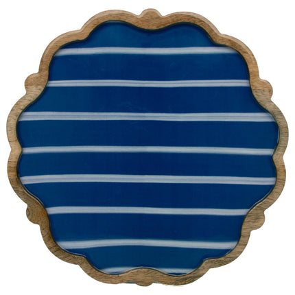 Blue Wavy Edge Striped Mango Wood Platter