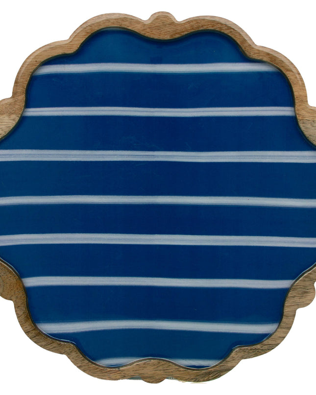 Blue Wavy Edge Striped Mango Wood Platter