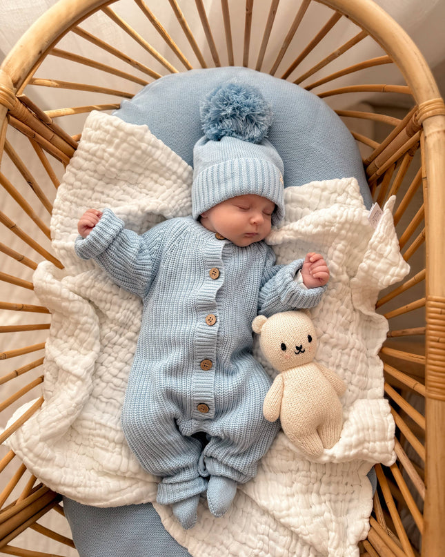 Classic Chunky Knit Jumpsuit - Powder Blue