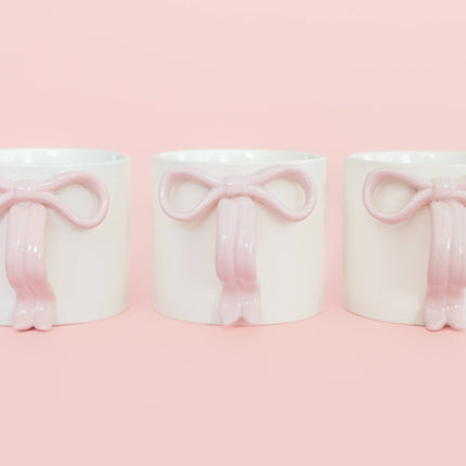 Blush Pink Bow Ceramic Coffee Tea Mug with Ribbon Handle
