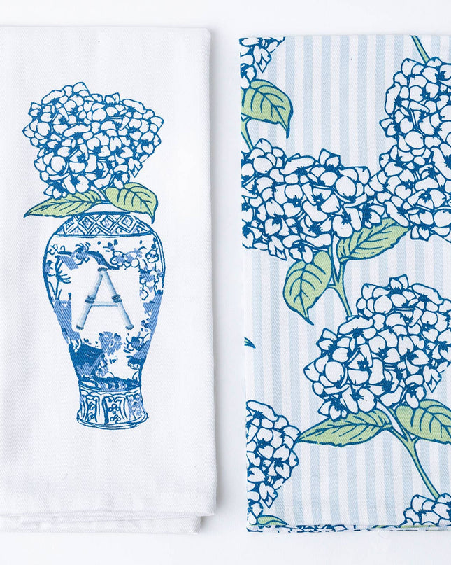 Hydrangea Initial Kitchen Towel Sets