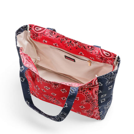 Bandana Print Canvas Tote -Bailey Red/Navy