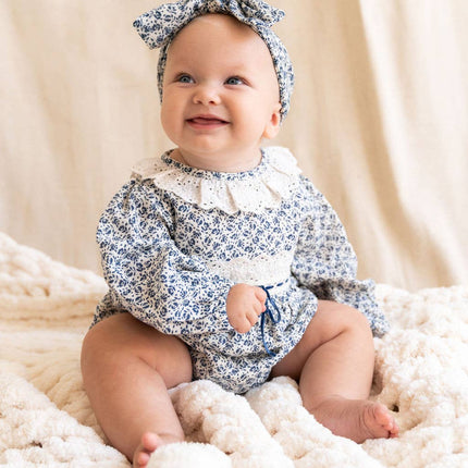 Floral Print & Lace Baby Girl Romper
