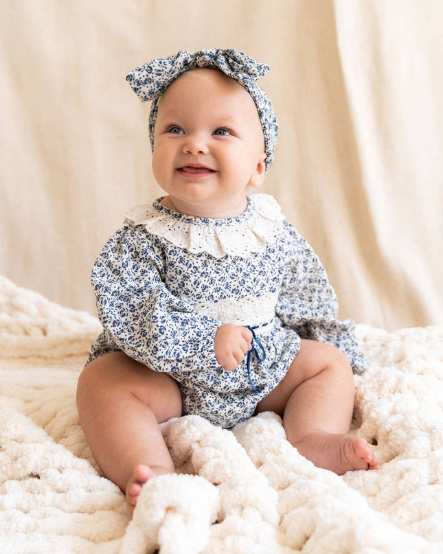 Floral Print & Lace Baby Girl Romper