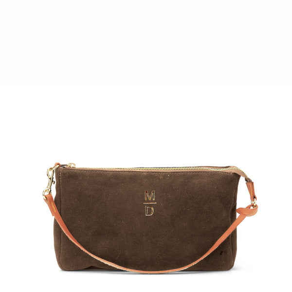 "Colette" Suede Shoulder Bag in Praline