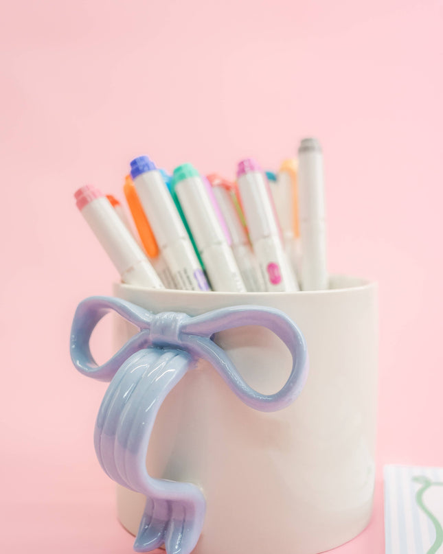 Powder Blue Bow Ceramic Coffee Tea Mug with Ribbon Handle