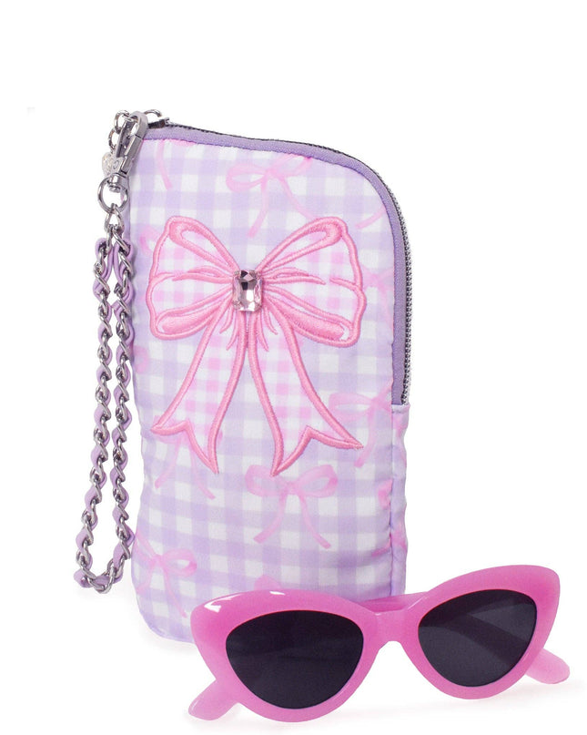 Plaid Bow Wristlet Case and Sunglasses