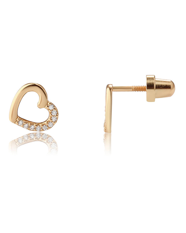 Girls 14K Gold-Plated Open Heart Screw Back Earrings Kids