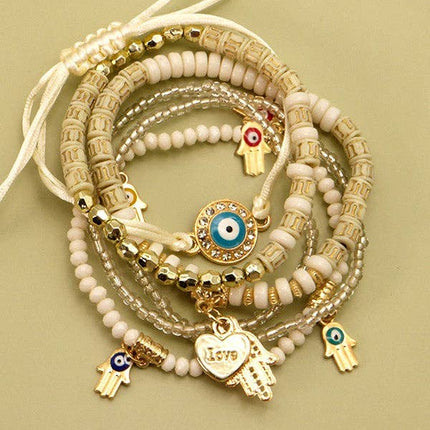 BOHO HAMSA AND EVIL EYE MULTILAYER BEADS BRACELET | 25B302