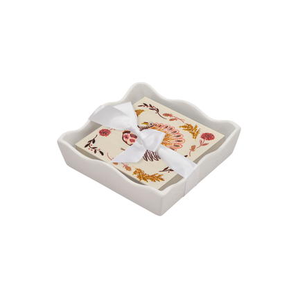 Amber Harvest Ceramic Wave Napkin Tray with Cocktail Napkins