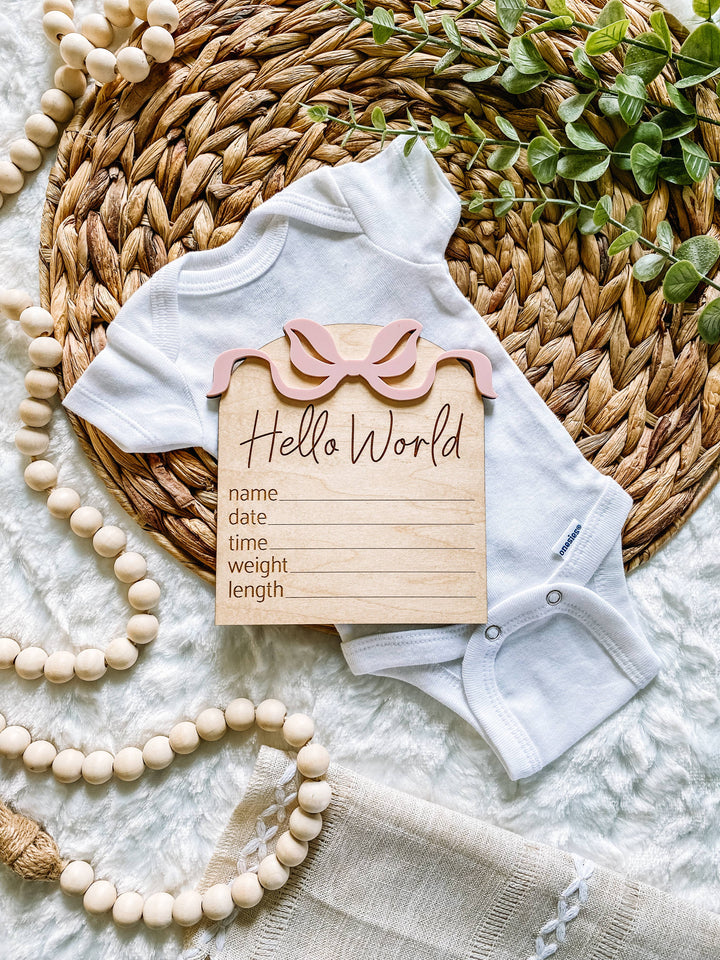 Hello World Birth Stat Sign - Bows