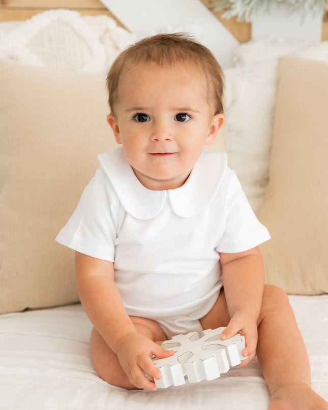 Short Sleeve Peter Pan Collar Bodysuit - White