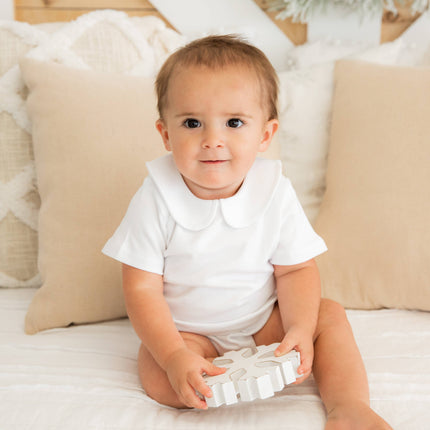 Short Sleeve Peter Pan Collar Bodysuit - White